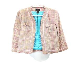 Vintage True Meaning Women's Multicolor Stylish Fringe Hem Tweed Blazer Large